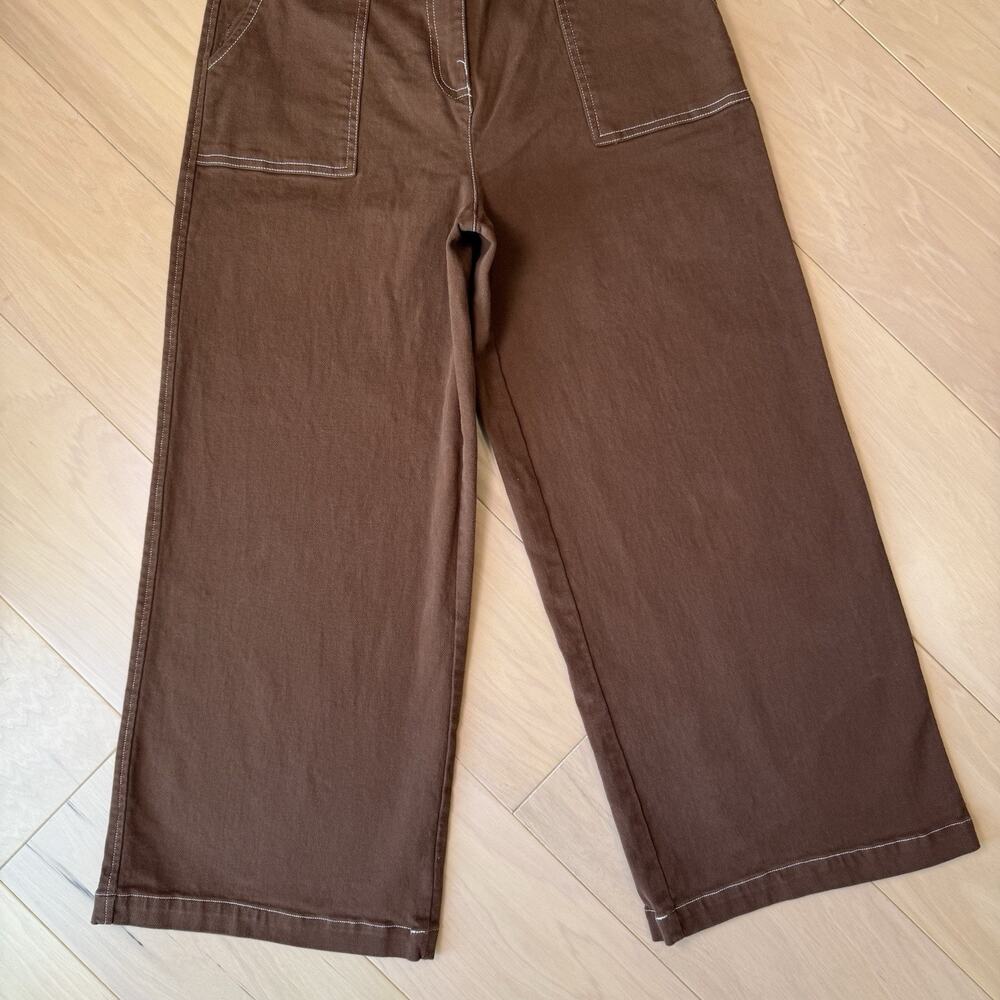 Frnch Paris Wide Leg Pants Women's Medium Brown Cotton Straight Minimalist - Picture 4 of 11